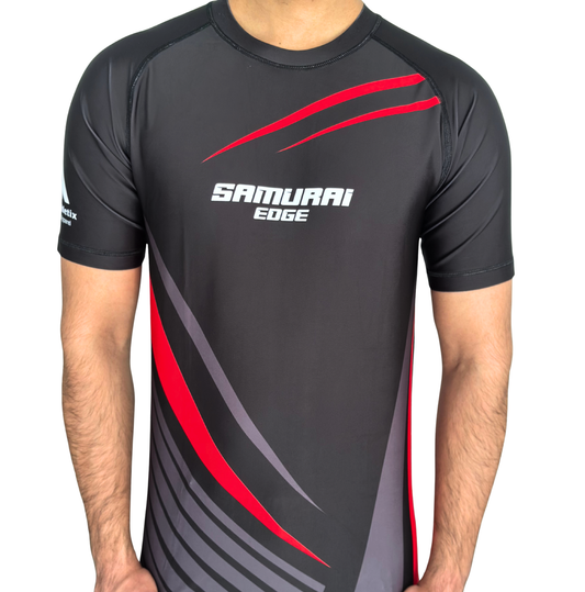 Premium Black Red Rash Guard - Samurai Edge