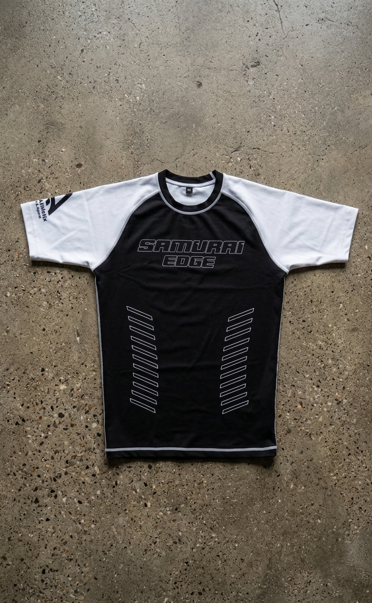 Premium White/Black Ranked Rash Guard - Samurai Edge