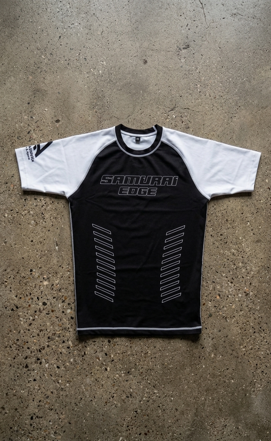 Premium White/Black Ranked Rash Guard - Samurai Edge