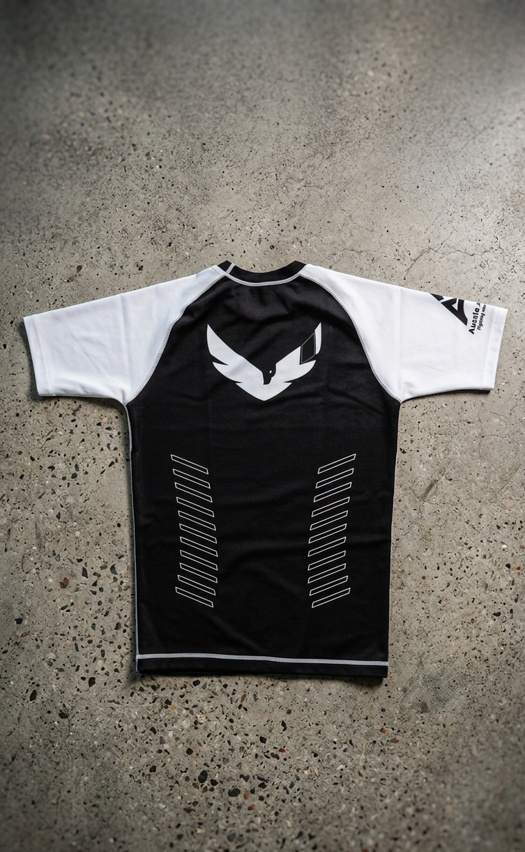 Premium White/Black Ranked Rash Guard - Samurai Edge