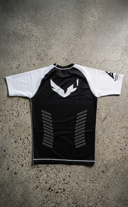 Premium White/Black Ranked Rash Guard - Samurai Edge