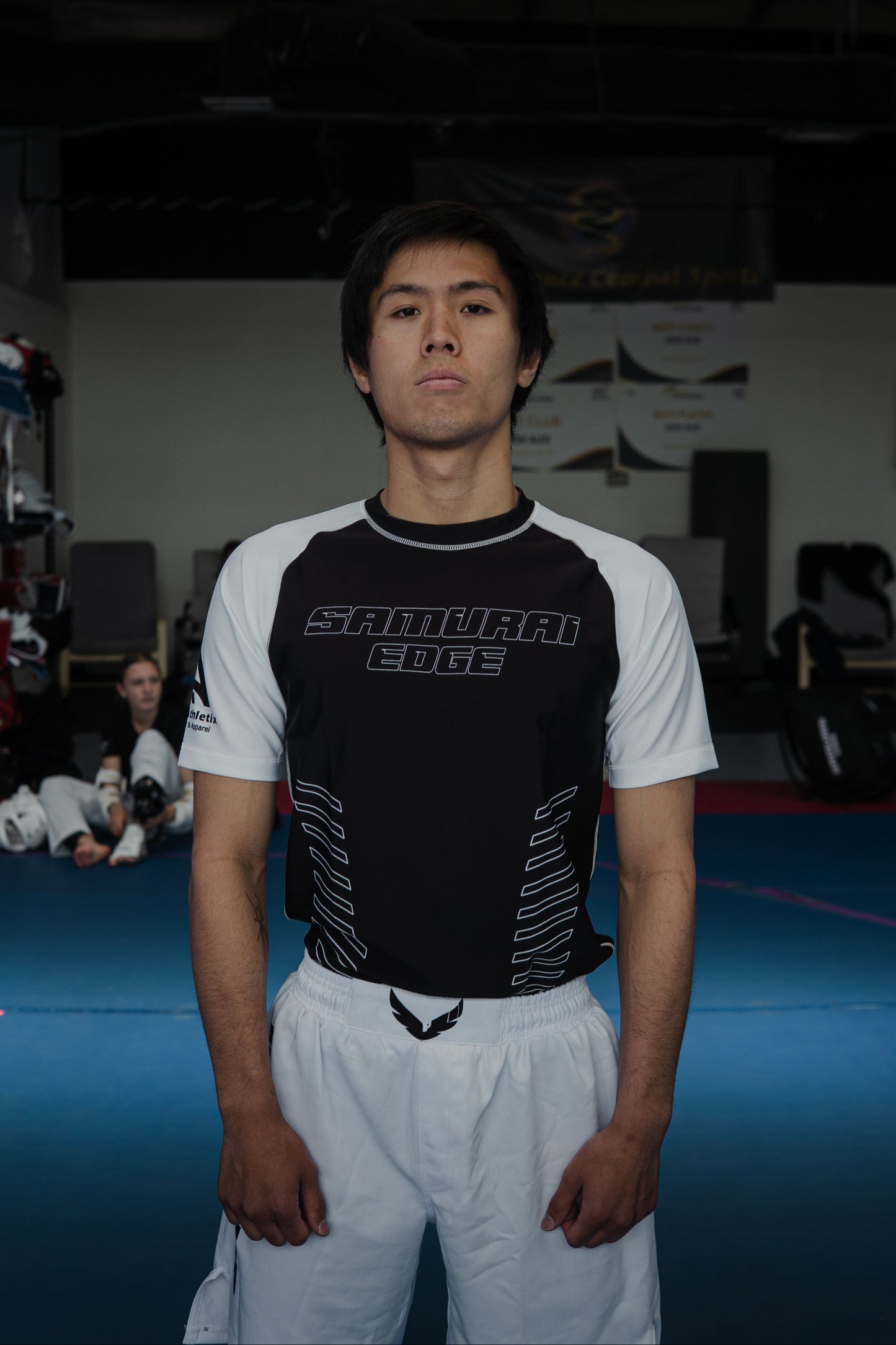 Premium White/Black Ranked Rash Guard - Samurai Edge