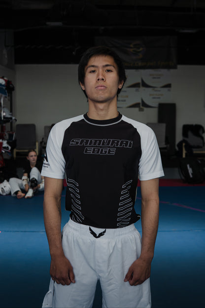 Premium White/Black Ranked Rash Guard - Samurai Edge