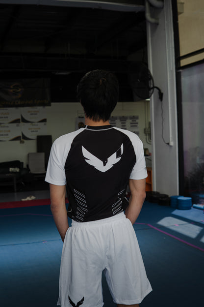 Premium White/Black Ranked Rash Guard - Samurai Edge