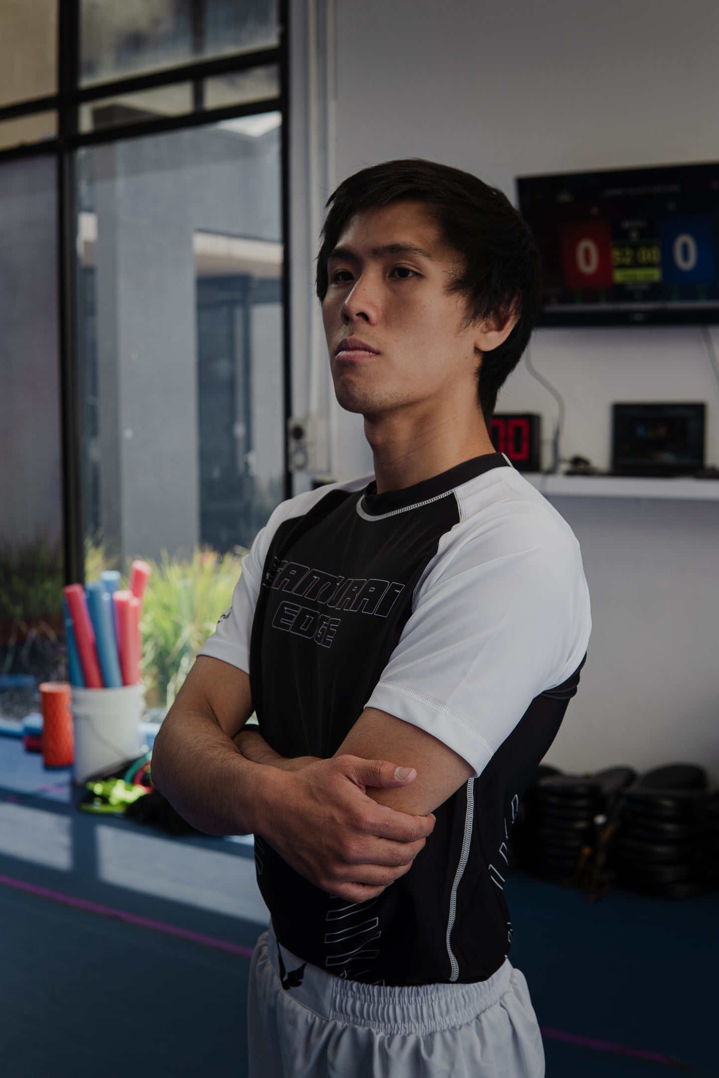 Premium White/Black Ranked Rash Guard - Samurai Edge