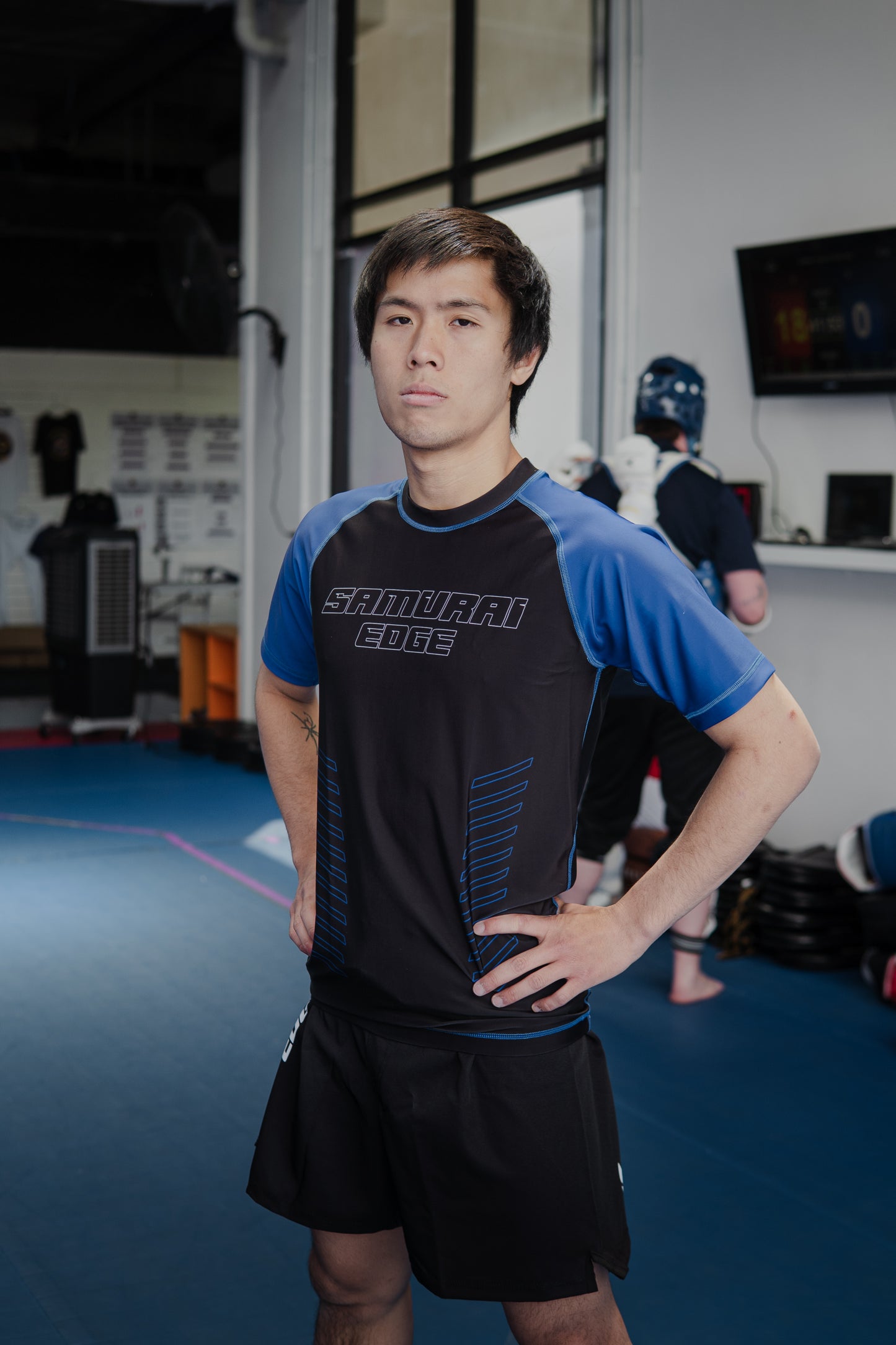 Premium Blue Ranked Rash Guard - Samurai Edge