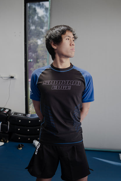 Premium Blue Ranked Rash Guard - Samurai Edge
