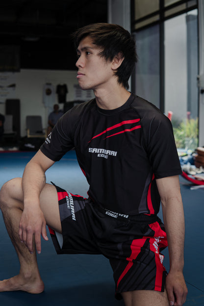 Premium Black/Red Rash Guard - Samurai Edge