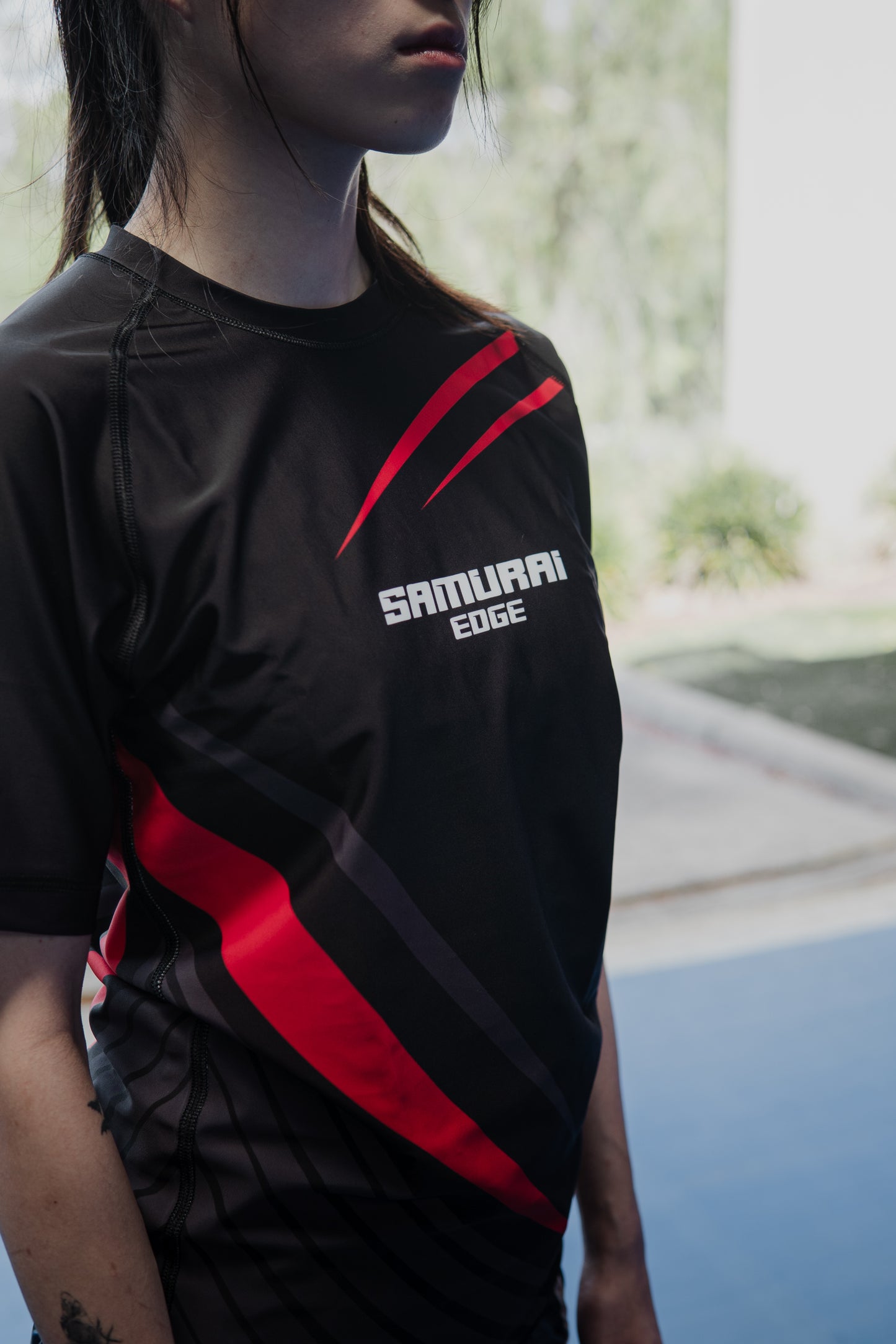Premium Black/Red Rash Guard - Samurai Edge